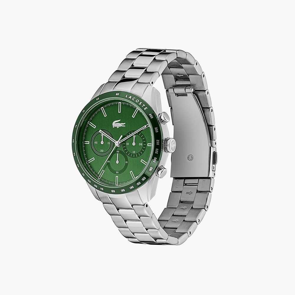 Lacoste Green Stainless Steel Strap Boston Chrono Watch Silver | WEC-596014