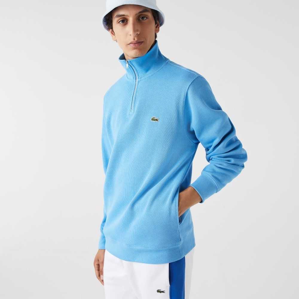 Lacoste Half Zip Cotton Sweatshirt Blue | VNJ-784065