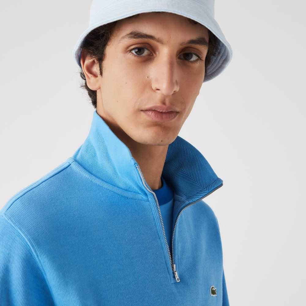 Lacoste Half Zip Cotton Sweatshirt Blue | VNJ-784065