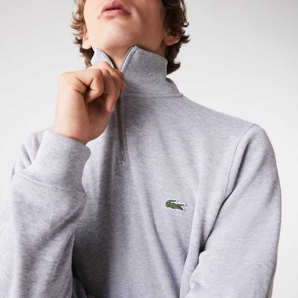 Lacoste Half Zip Cotton Sweatshirt Grey Chine | DLS-415726