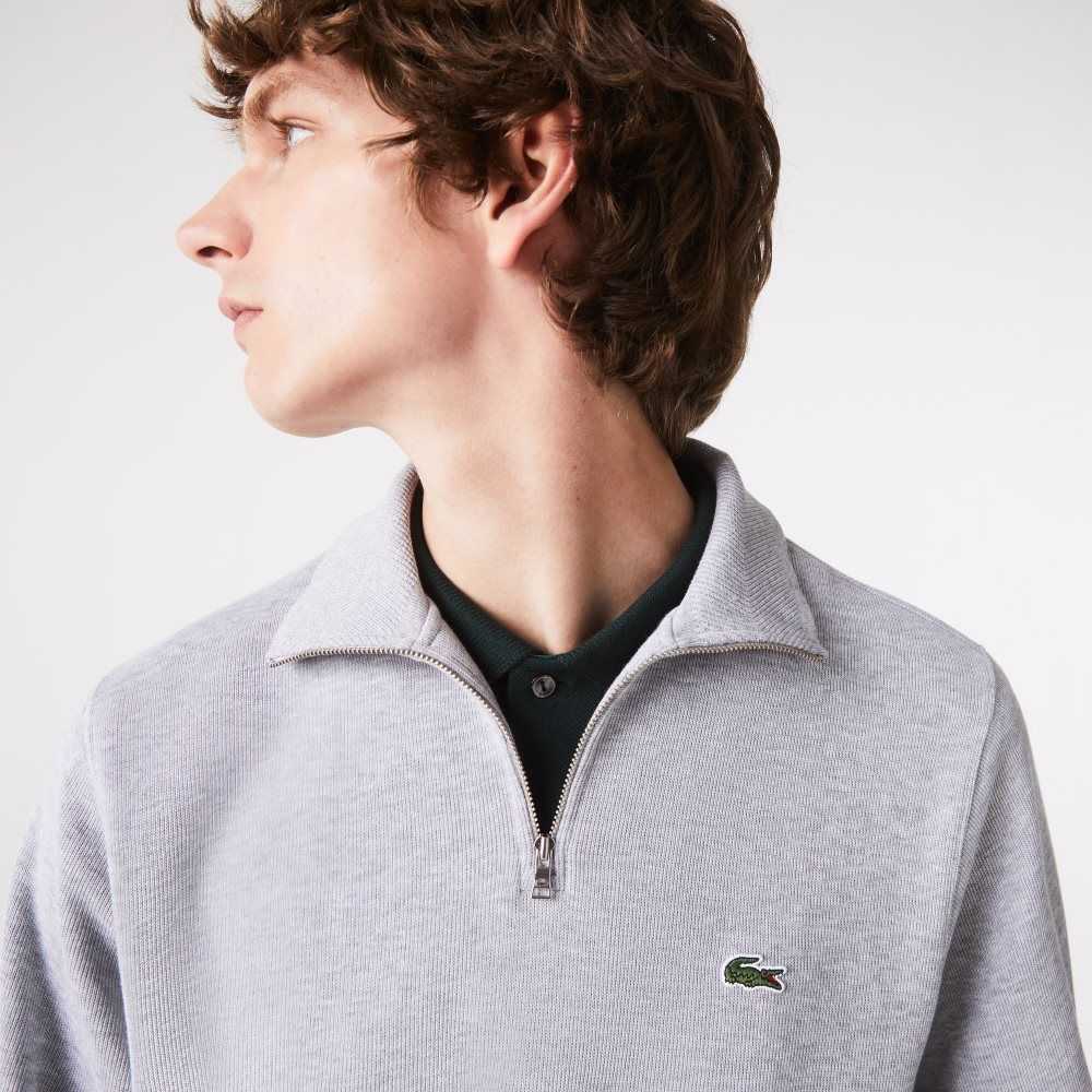 Lacoste Half Zip Cotton Sweatshirt Grey Chine | DLS-415726