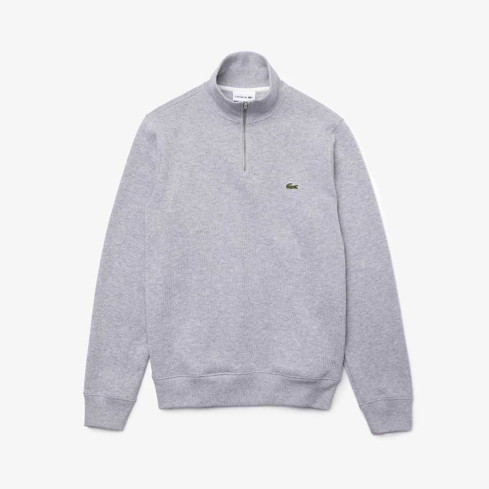 Lacoste Half Zip Cotton Sweatshirt Grey Chine | DLS-415726