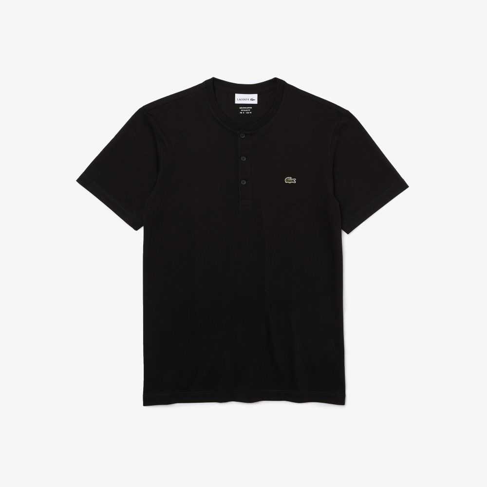 Lacoste Henley Neck Pima Cotton Jersey T-Shirt Black | DBU-376198