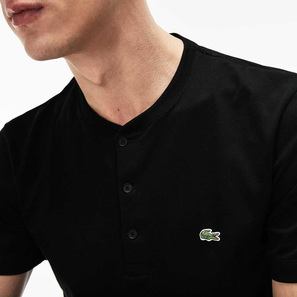 Lacoste Henley Neck Pima Cotton Jersey T-Shirt Black | DBU-376198