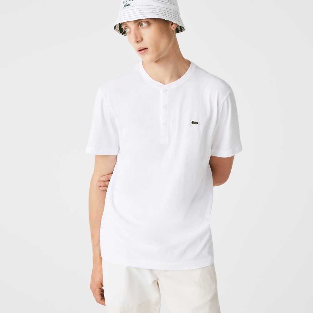 Lacoste Henley Neck Pima Cotton Jersey T-Shirt White | HJO-471205