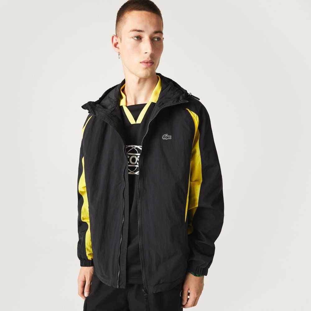 Lacoste Heritage Color-Block Nylon Jacket Black / Yellow | QBZ-876432