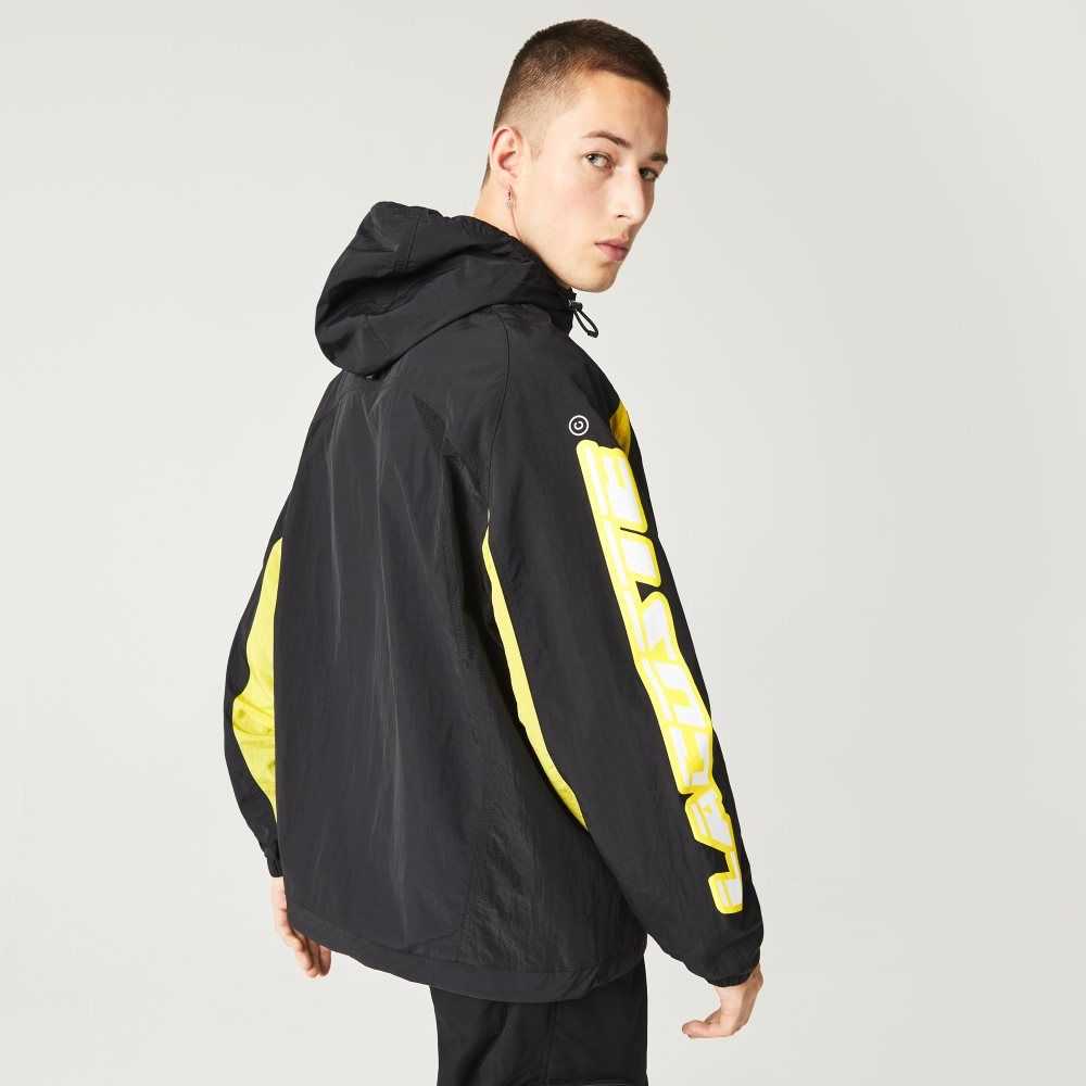 Lacoste Heritage Color-Block Nylon Jacket Black / Yellow | QBZ-876432