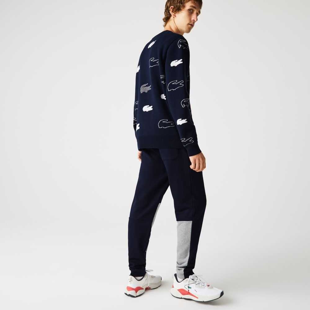 Lacoste Heritage Destructured Branding Cotton Fleece Jogging Pants Navy Blue | FCN-593712