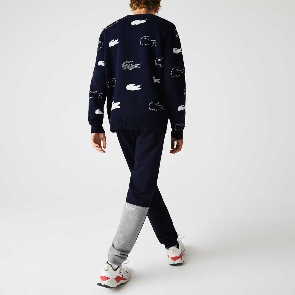 Lacoste Heritage Destructured Branding Cotton Fleece Jogging Pants Navy Blue | FCN-593712