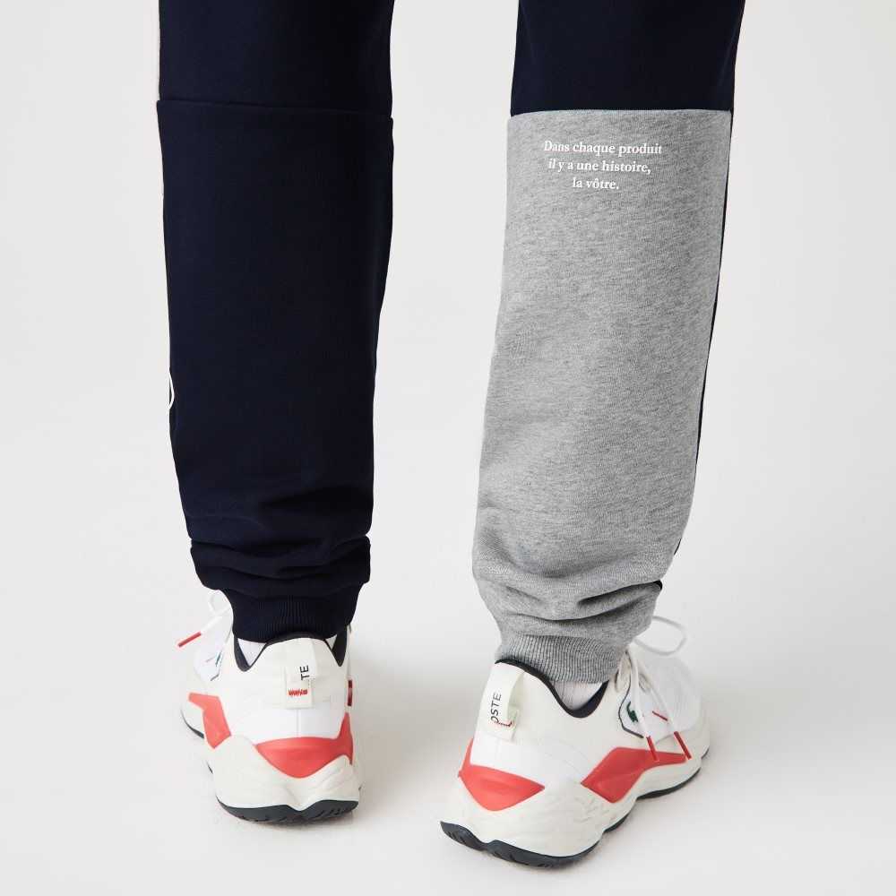 Lacoste Heritage Destructured Branding Cotton Fleece Jogging Pants Navy Blue | FCN-593712