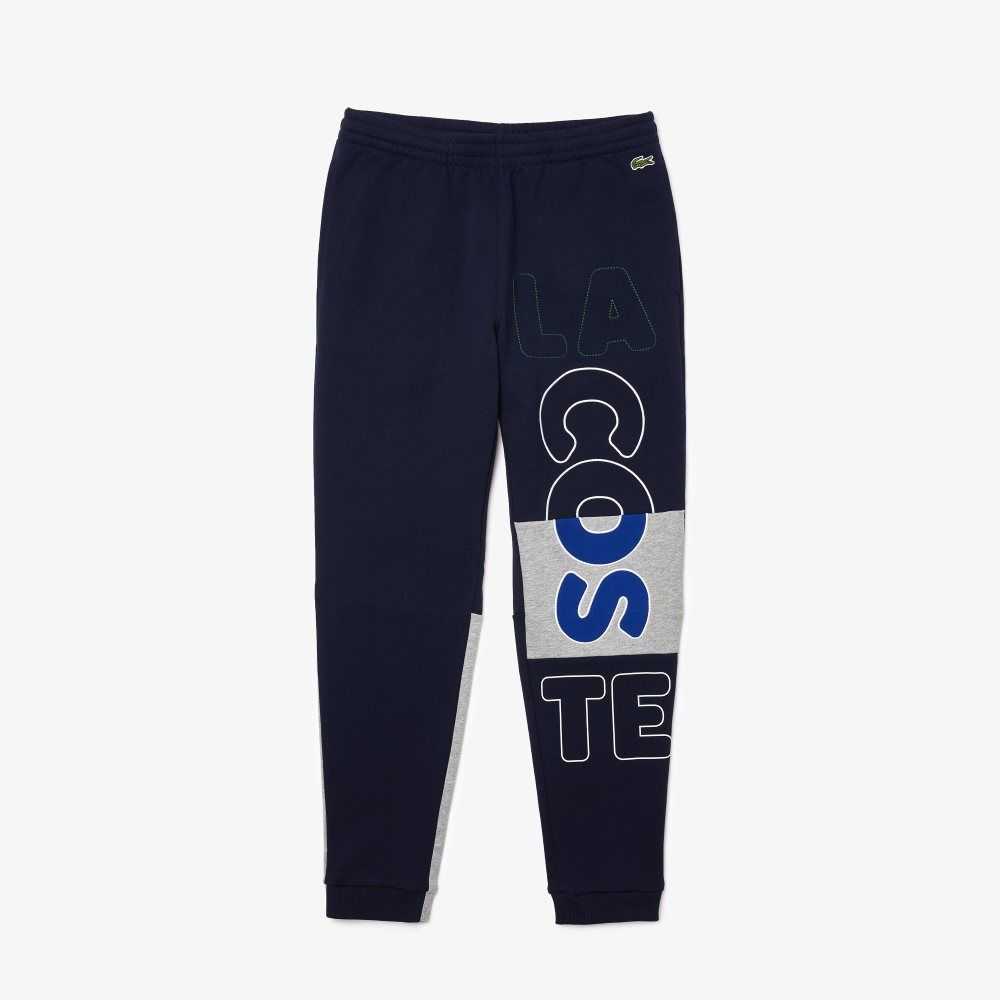 Lacoste Heritage Destructured Branding Cotton Fleece Jogging Pants Navy Blue | FCN-593712