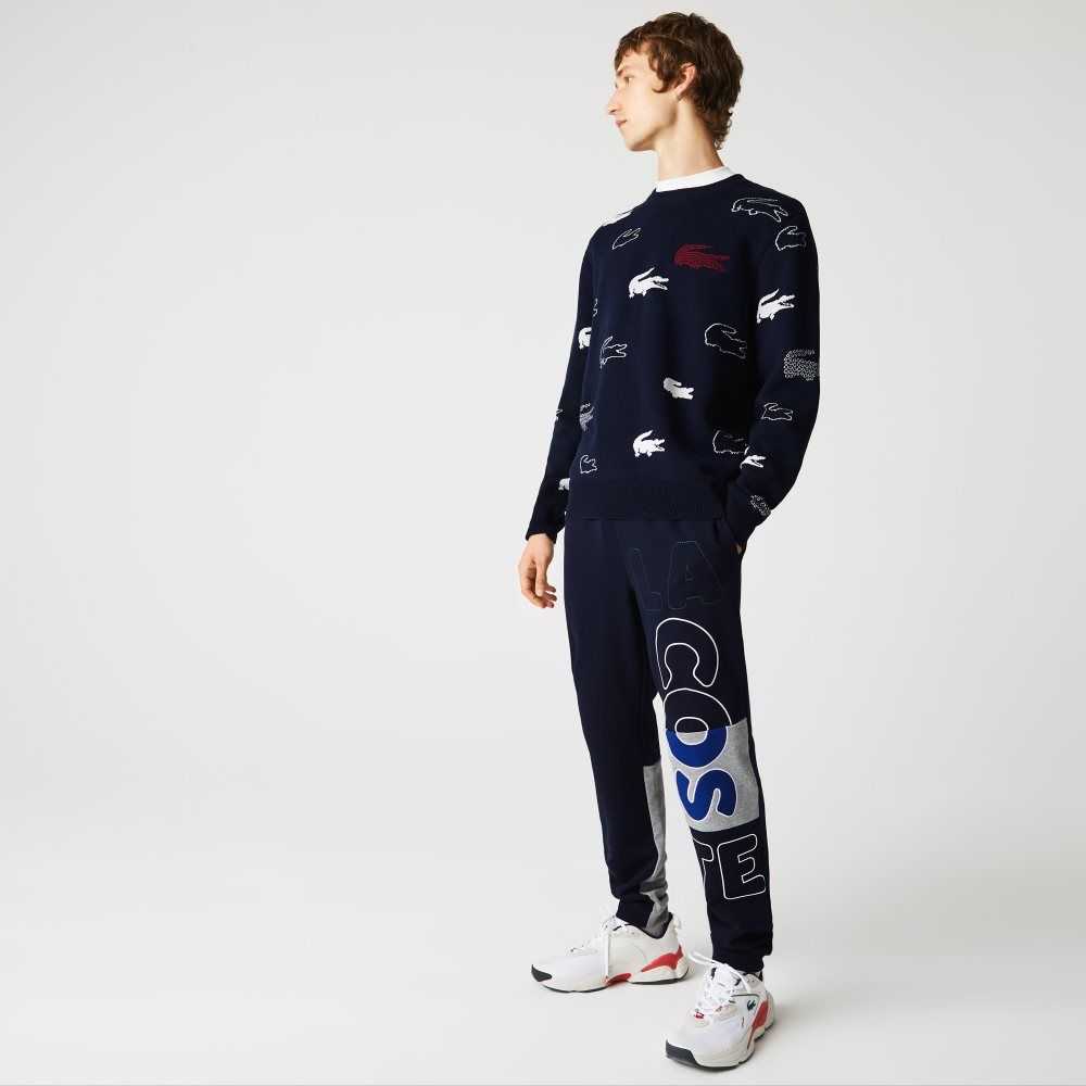 Lacoste Heritage Destructured Branding Cotton Fleece Jogging Pants Navy Blue | FCN-593712