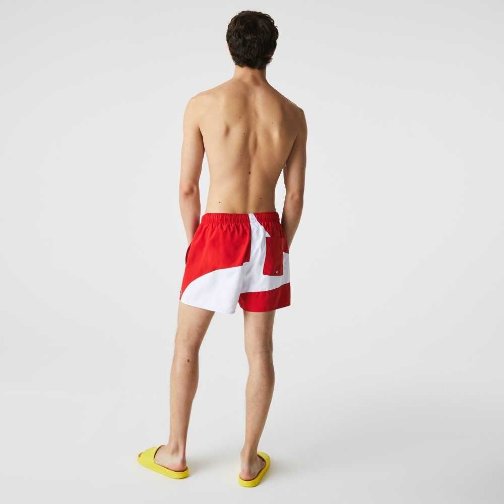 Lacoste Heritage Graphic Patch Light Swimming Trunks Red / White | ELH-643501