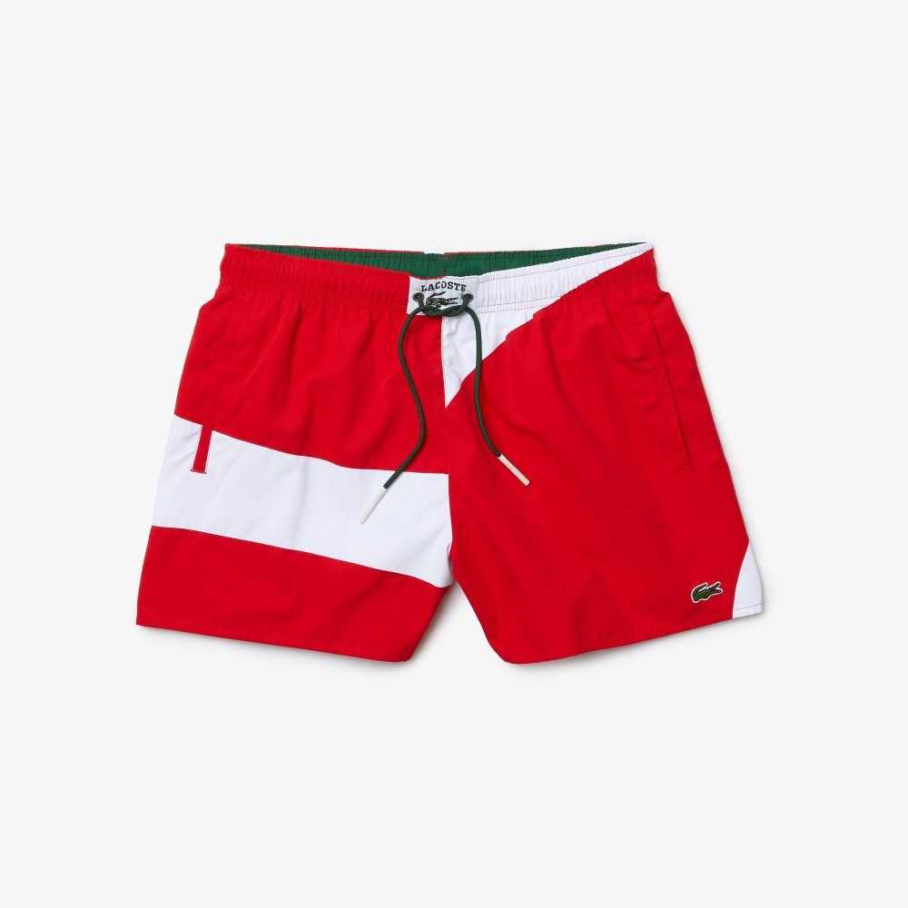 Lacoste Heritage Graphic Patch Light Swimming Trunks Red / White | ELH-643501