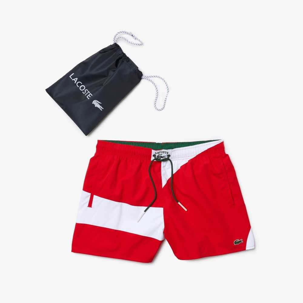 Lacoste Heritage Graphic Patch Light Swimming Trunks Red / White | ELH-643501