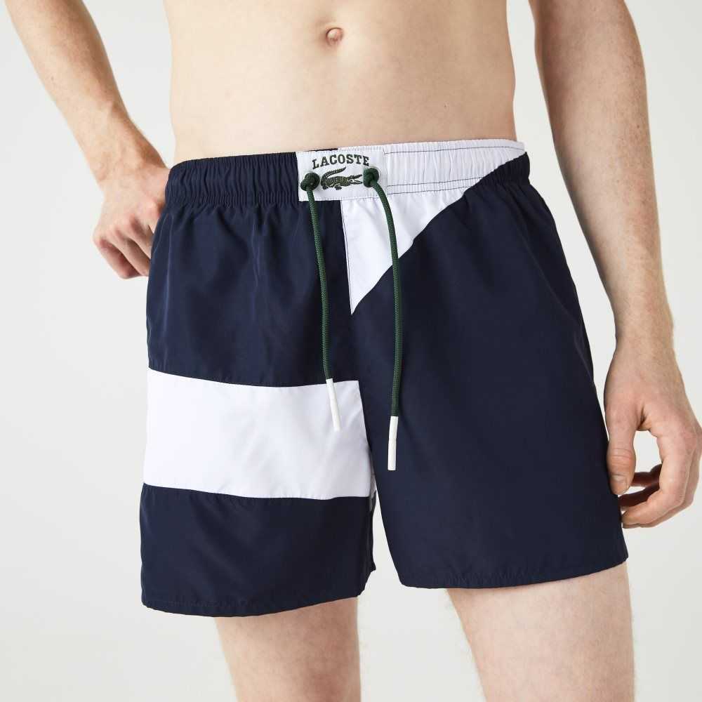 Lacoste Heritage Graphic Patch Light Swimming Trunks Navy Blue / White | YDM-752169