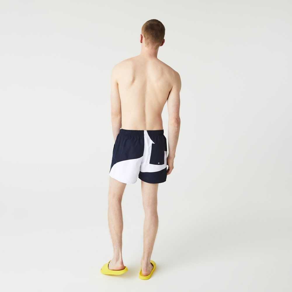 Lacoste Heritage Graphic Patch Light Swimming Trunks Navy Blue / White | YDM-752169