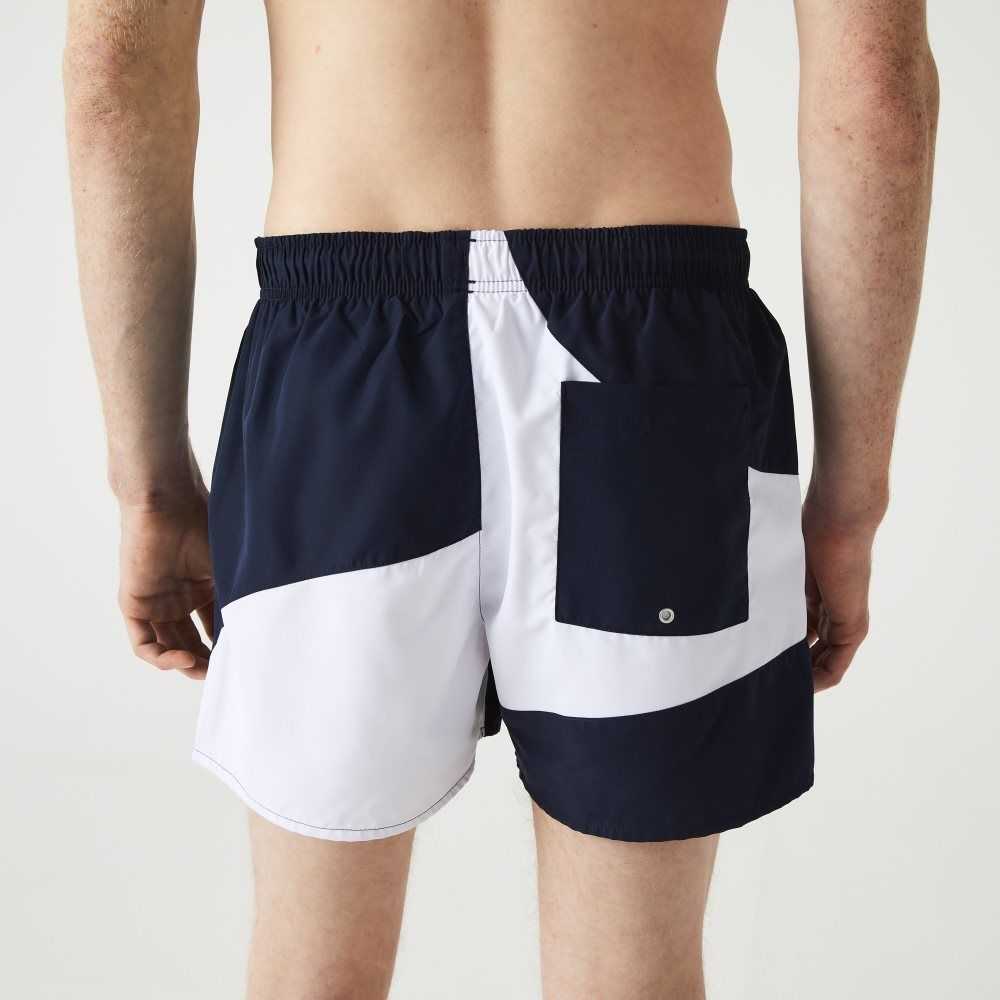 Lacoste Heritage Graphic Patch Light Swimming Trunks Navy Blue / White | YDM-752169