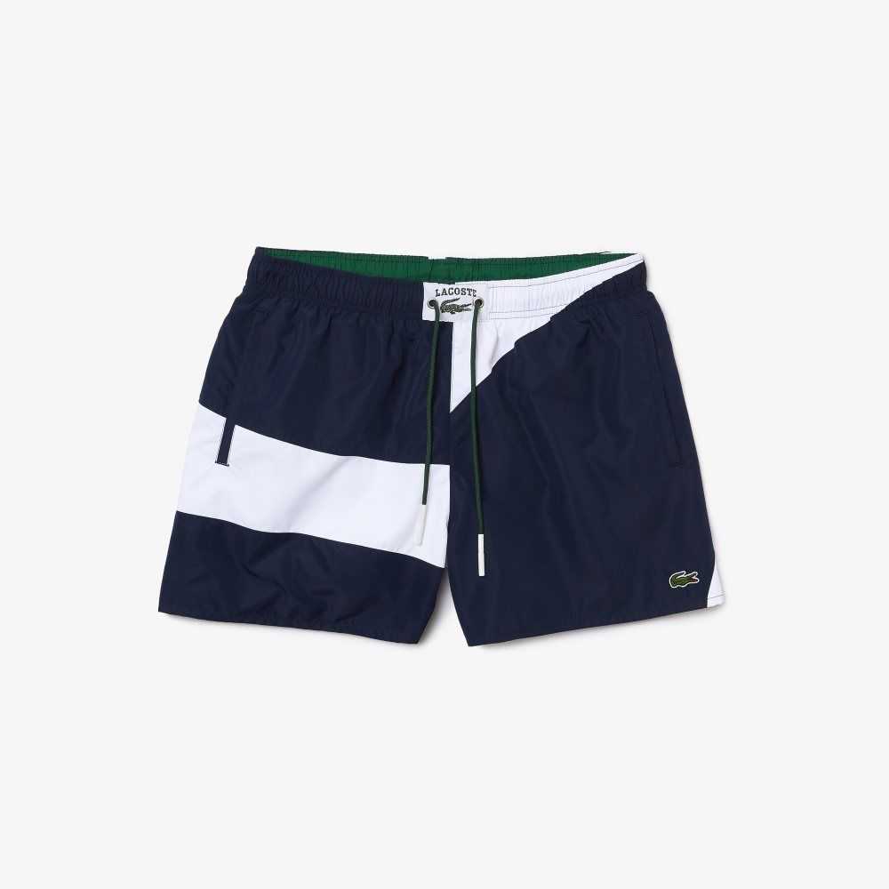 Lacoste Heritage Graphic Patch Light Swimming Trunks Navy Blue / White | YDM-752169