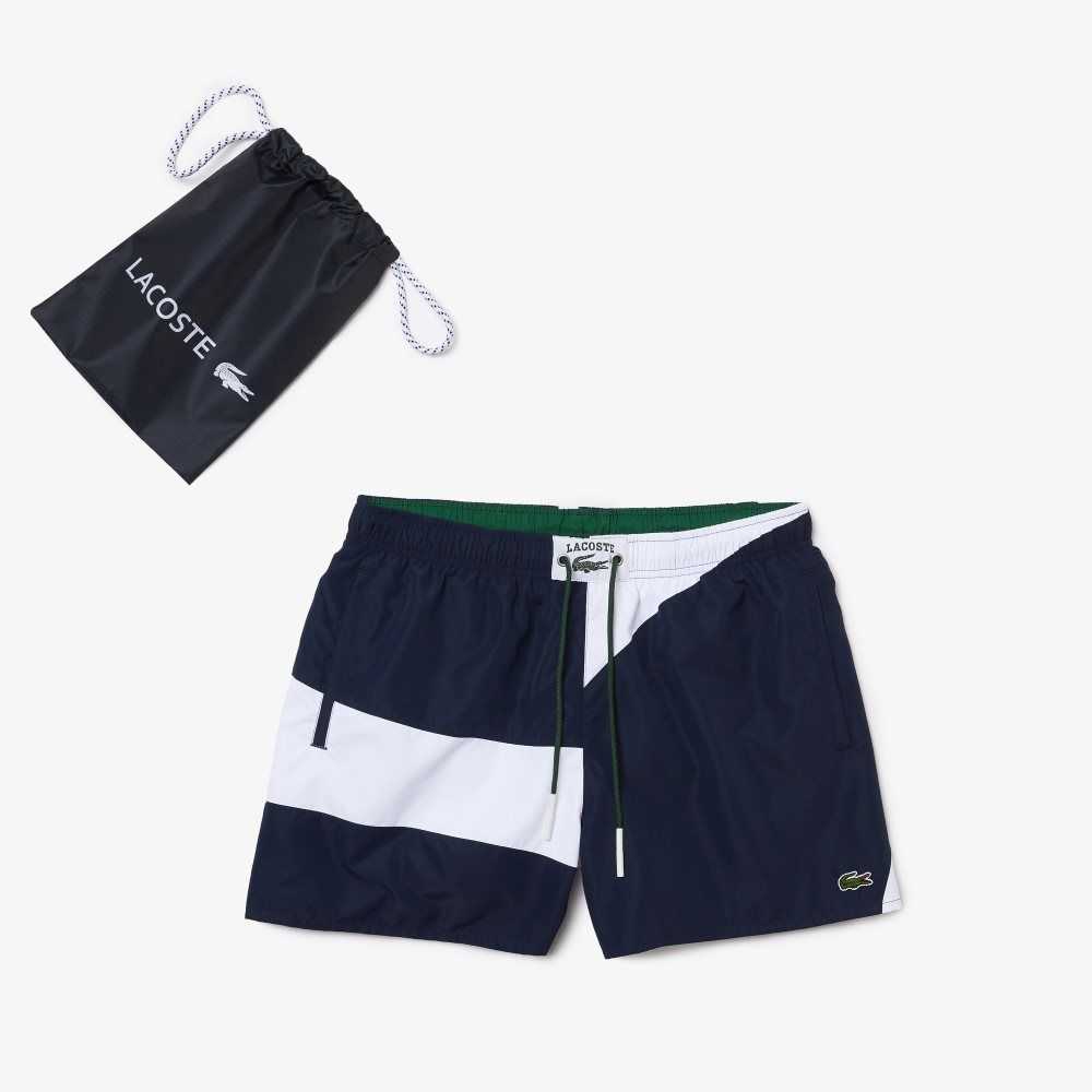 Lacoste Heritage Graphic Patch Light Swimming Trunks Navy Blue / White | YDM-752169