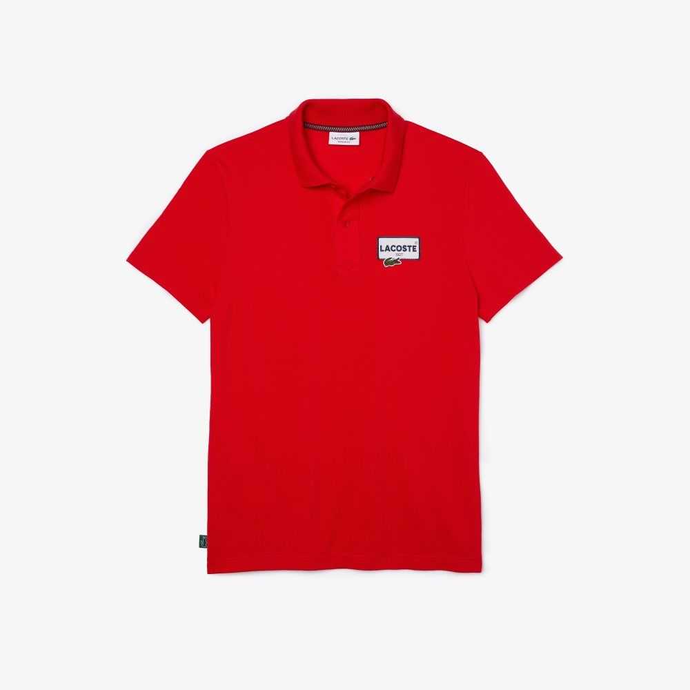 Lacoste Heritage Regular Fit Badge Cotton Pique Polo Red | ZTD-642813