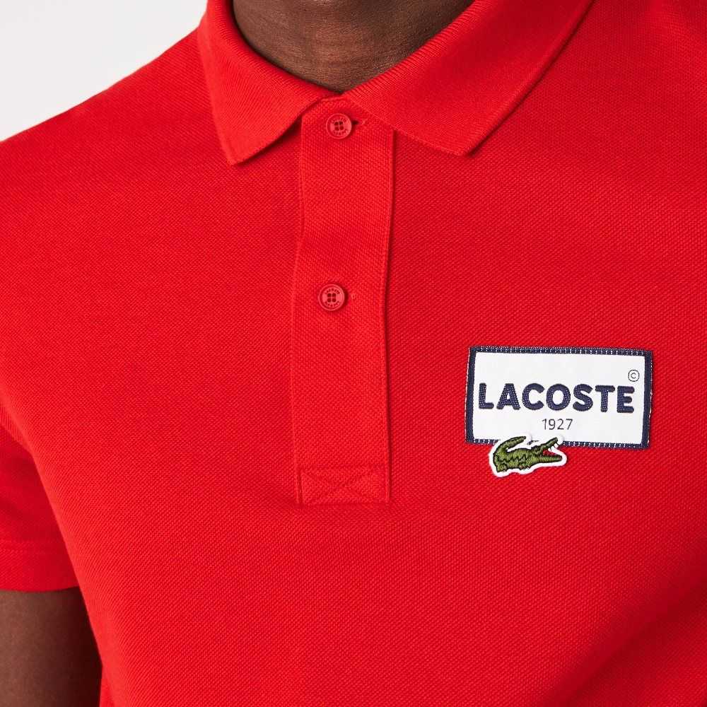 Lacoste Heritage Regular Fit Badge Cotton Pique Polo Red | ZTD-642813