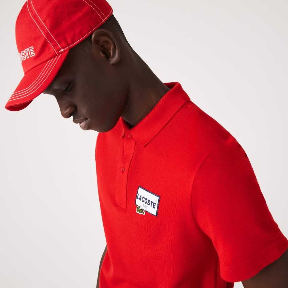 Lacoste Heritage Regular Fit Badge Cotton Pique Polo Red | ZTD-642813