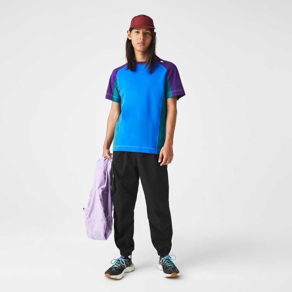 Lacoste Heritage Regular Fit Color-Block Stretch Pique T-Shirt Blue / Green / Purple | JXI-239810