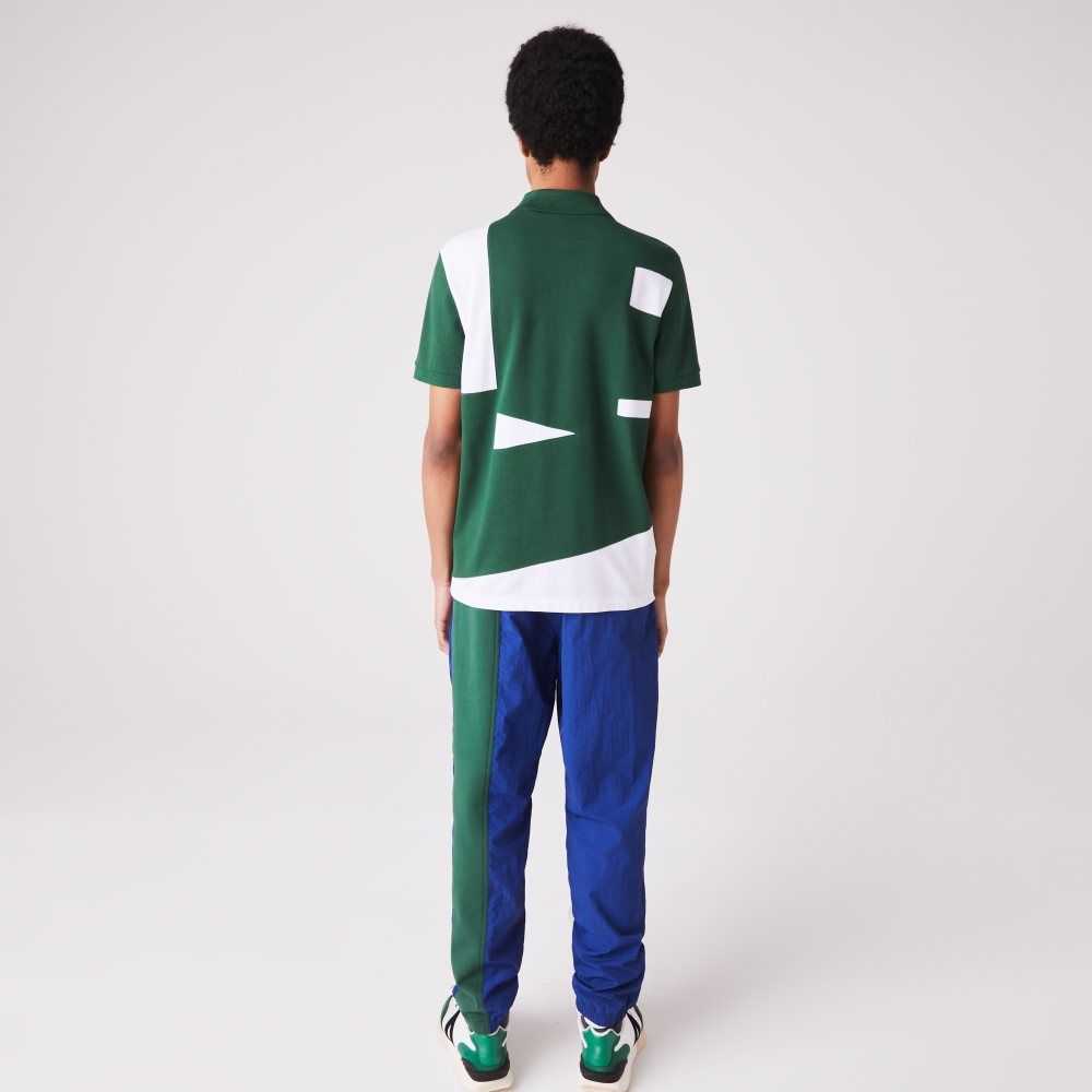 Lacoste Heritage Regular Fit Print Cotton Pique Polo Green / White | DTB-569012