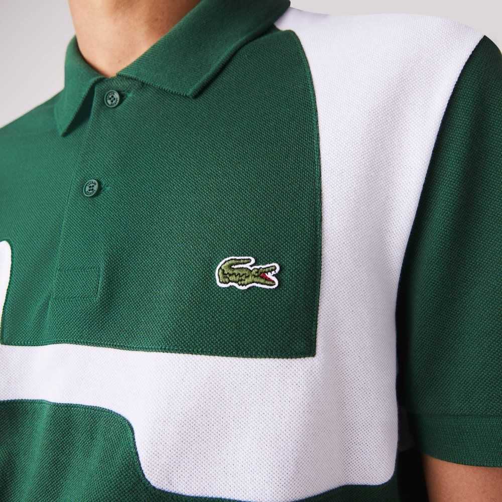 Lacoste Heritage Regular Fit Print Cotton Pique Polo Green / White | DTB-569012