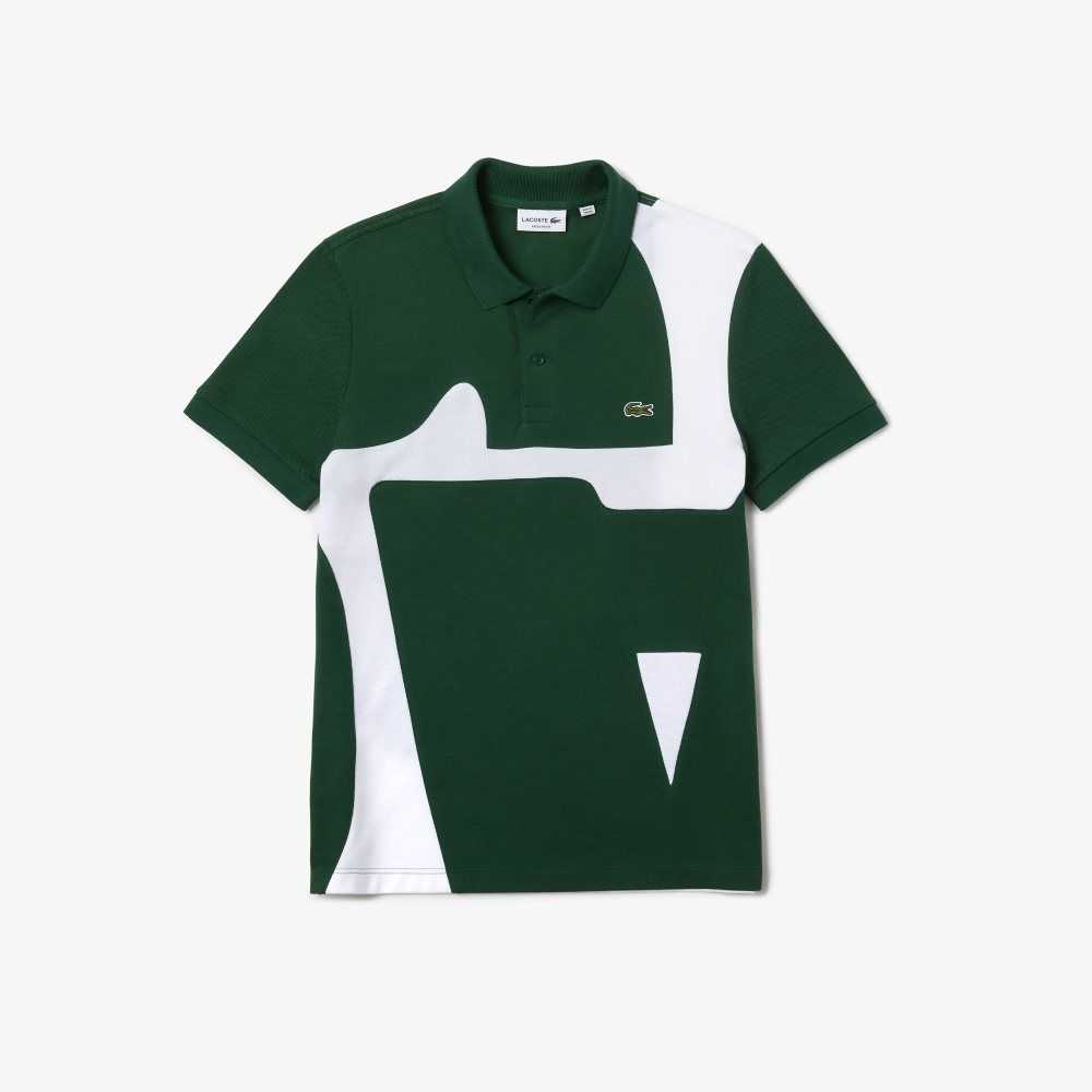 Lacoste Heritage Regular Fit Print Cotton Pique Polo Green / White | DTB-569012