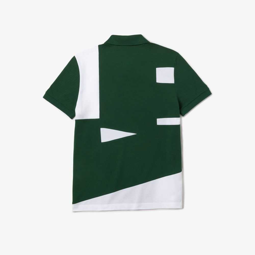 Lacoste Heritage Regular Fit Print Cotton Pique Polo Green / White | DTB-569012