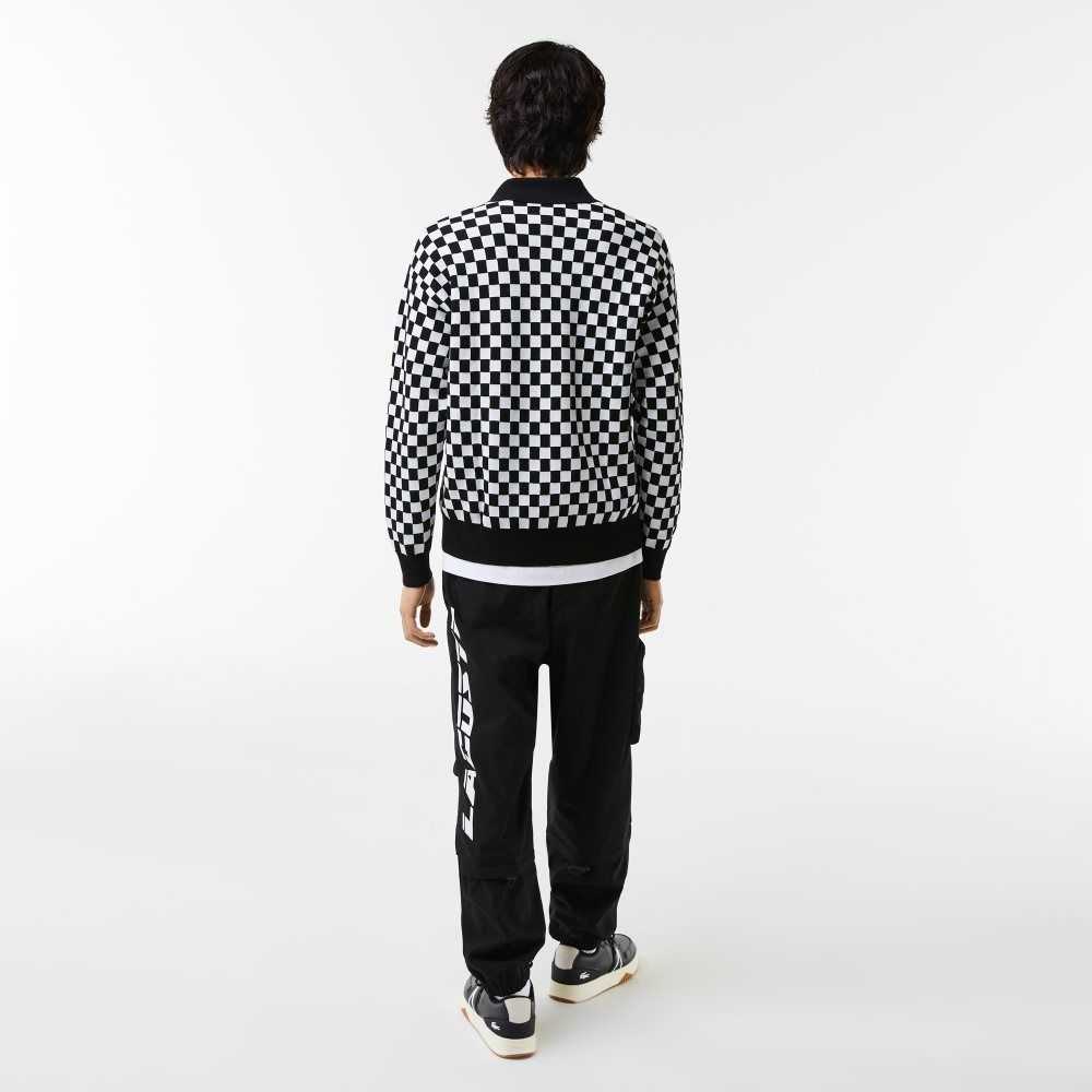 Lacoste Heritage Relaxed Fit Checkerboard Sweater Black / White | HBJ-107462