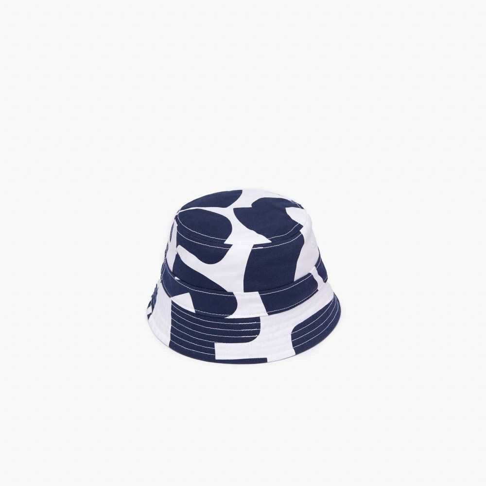 Lacoste Heritage Reversible Print Or Solid Cotton Bucket Hat Navy Blue / White | SLG-314086