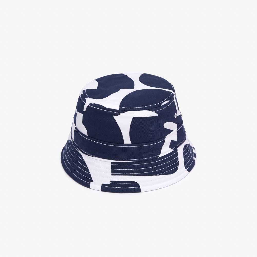 Lacoste Heritage Reversible Print Or Solid Cotton Bucket Hat Navy Blue / White | SLG-314086