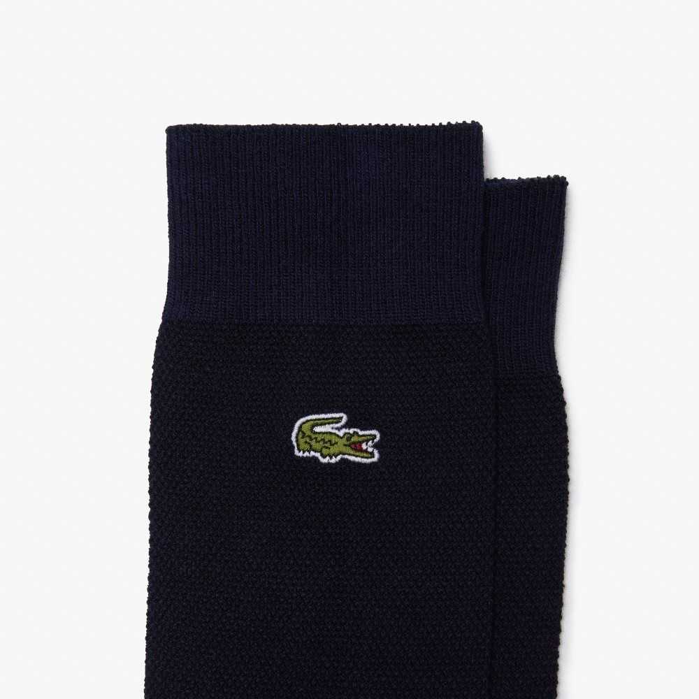 Lacoste High-Cut Cotton Pique Socks 3-Pack Navy Blue | CSR-679512