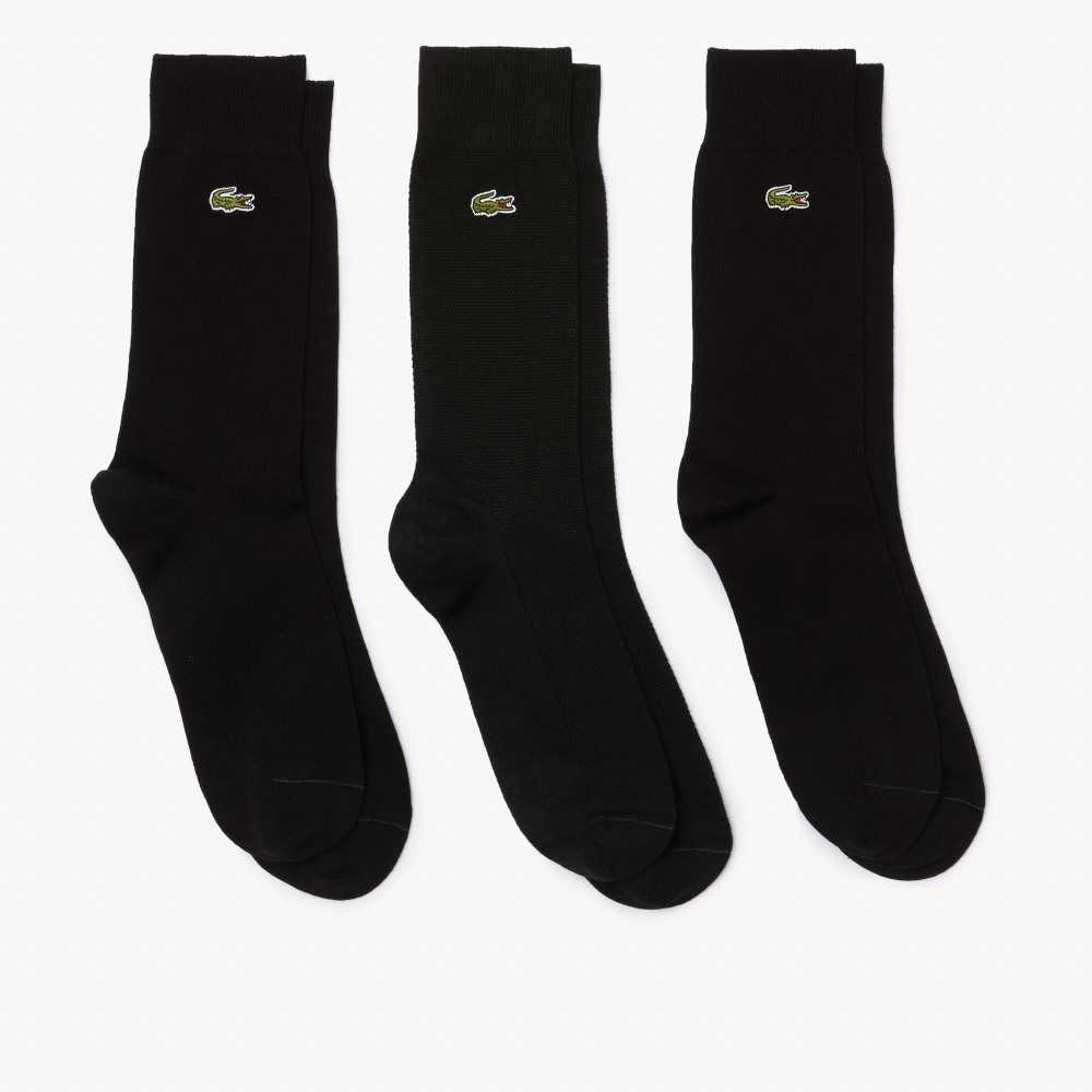 Lacoste High-Cut Cotton Pique Socks 3-Pack Black | DKV-052461