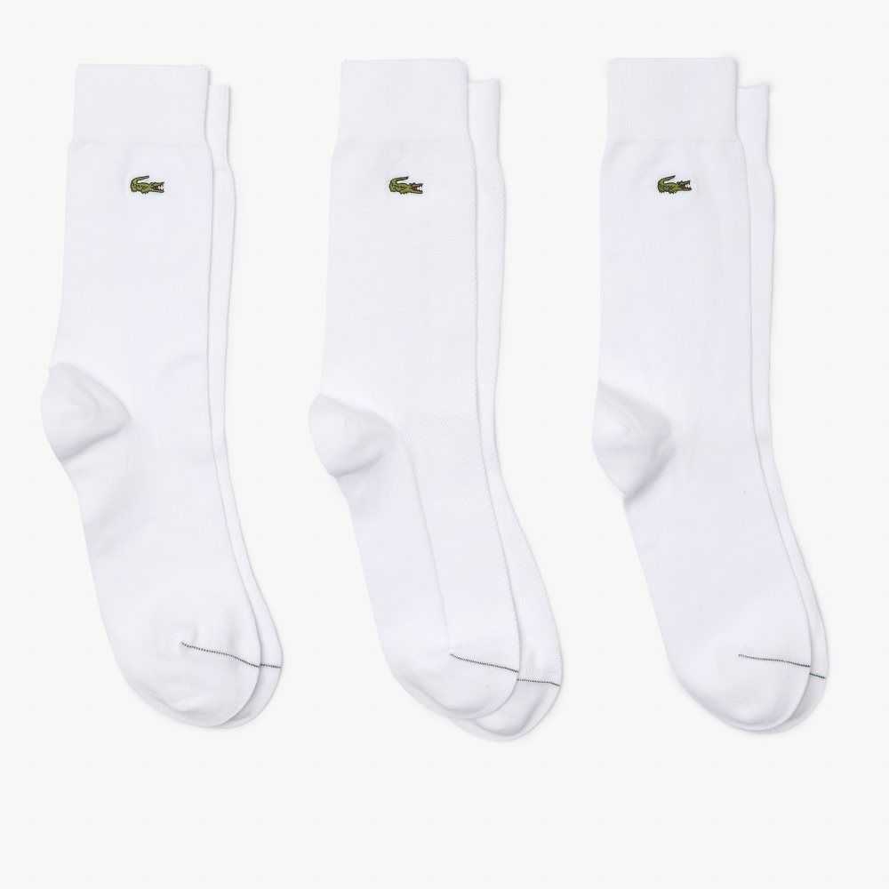 Lacoste High-Cut Cotton Pique Socks 3-Pack White | DTB-460827