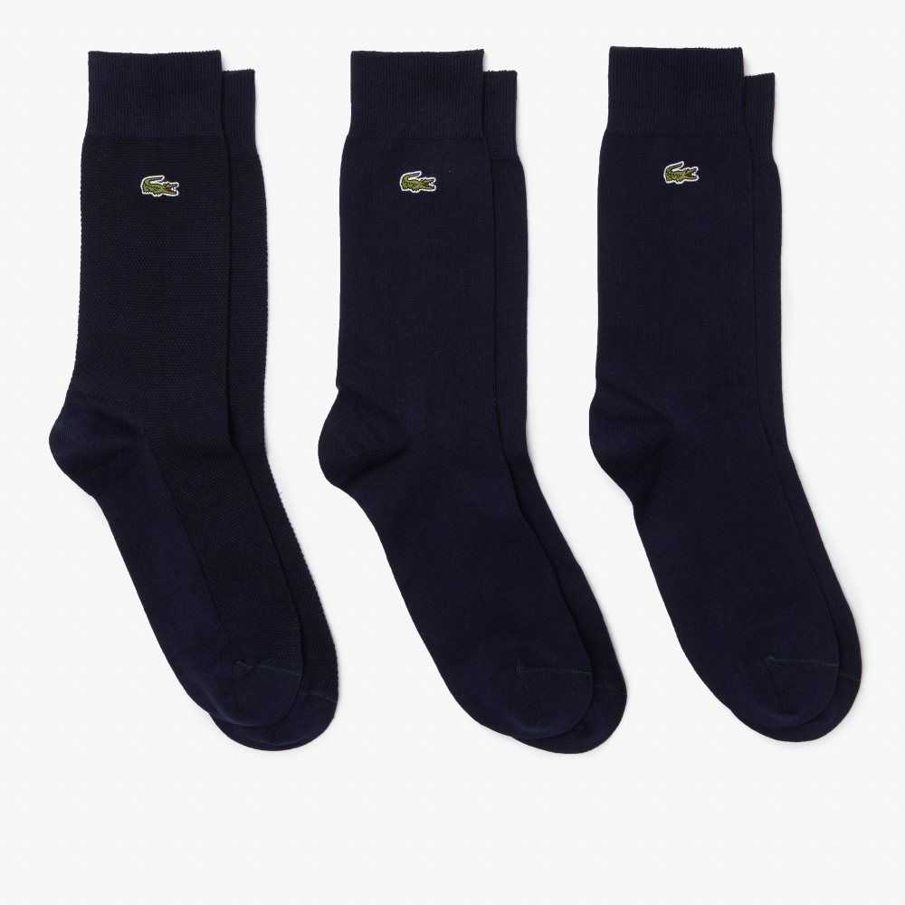 Lacoste High-Cut Cotton Pique Socks 3-Pack Navy Blue | UYJ-874612