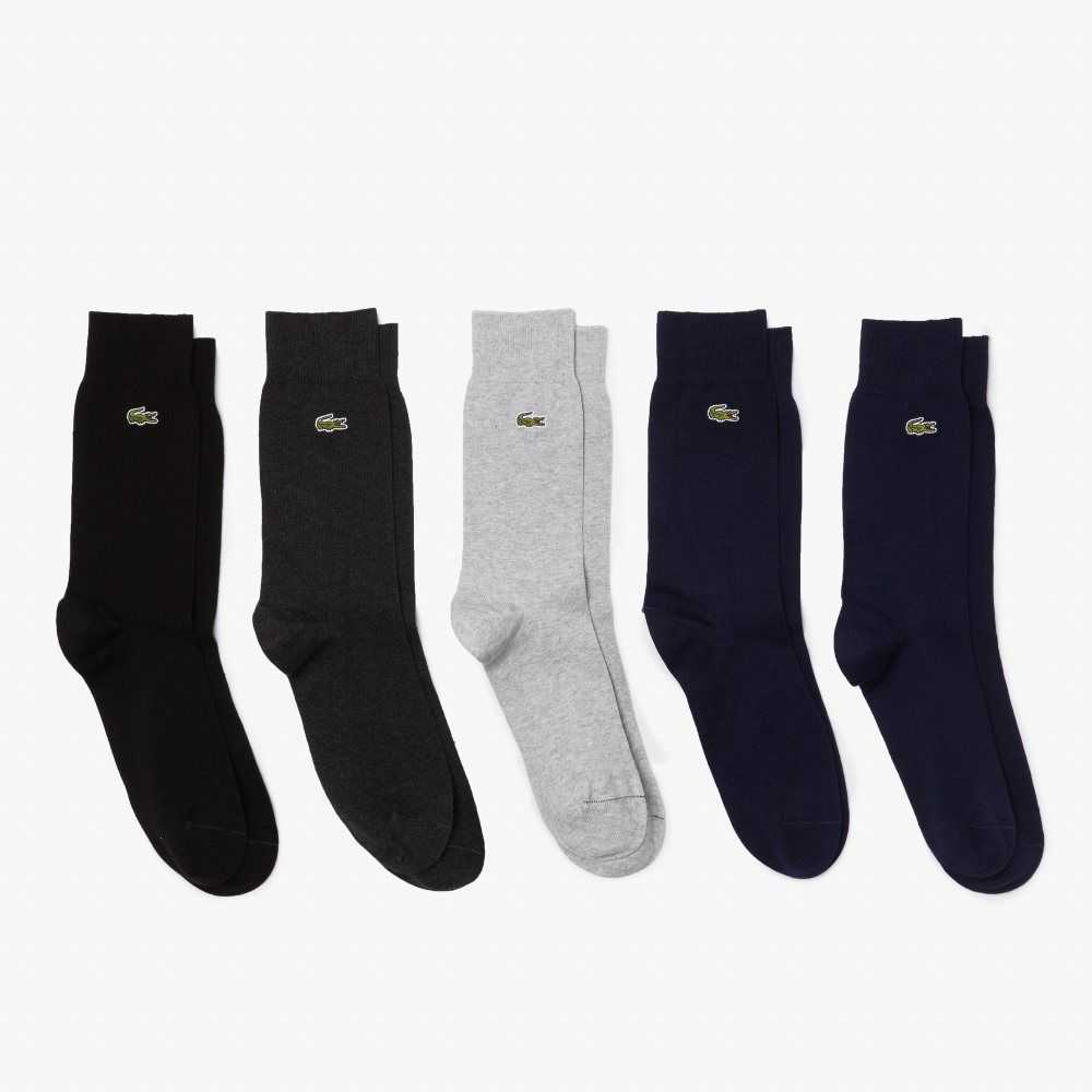 Lacoste High-Cut Organic Cotton Socks Five-Pack Navy Blue / Grey Chine / Grey / Black | AWE-103497