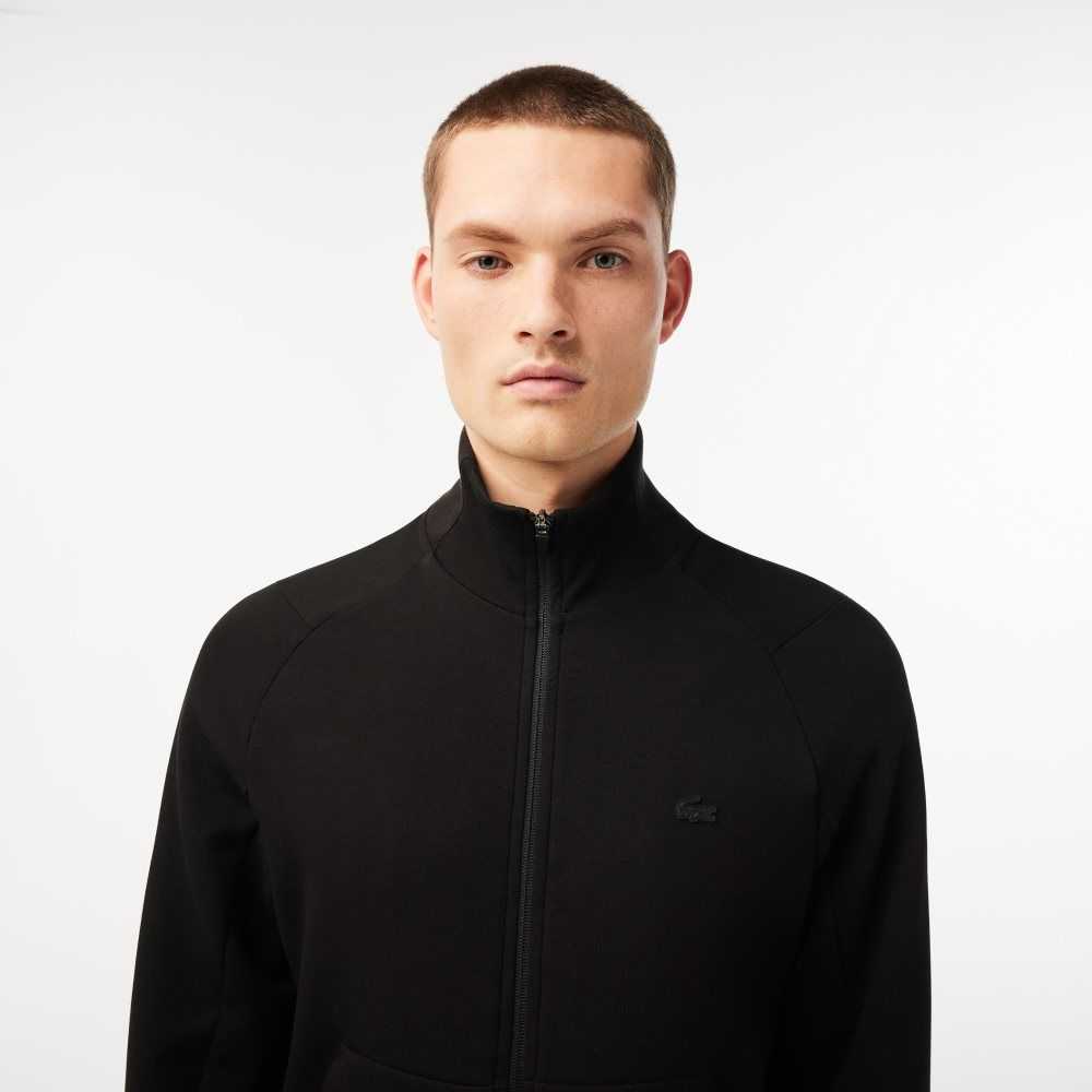 Lacoste High-Neck Cotton Blend Zip Sweatshirt Black | QMK-534768