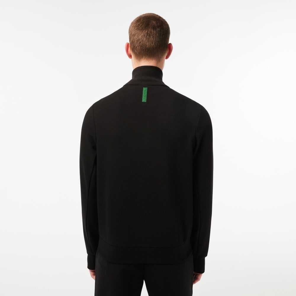 Lacoste High-Neck Cotton Blend Zip Sweatshirt Black | QMK-534768