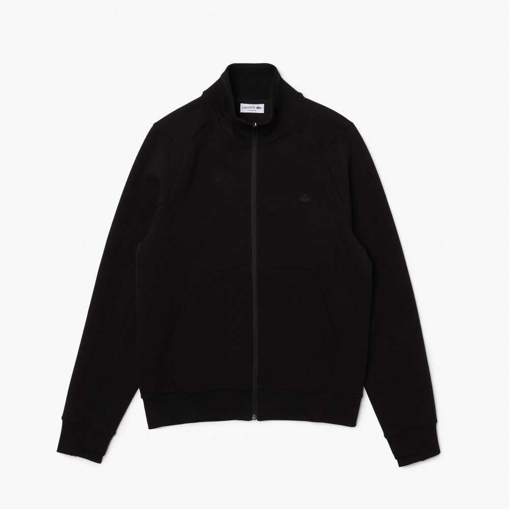 Lacoste High-Neck Cotton Blend Zip Sweatshirt Black | QMK-534768