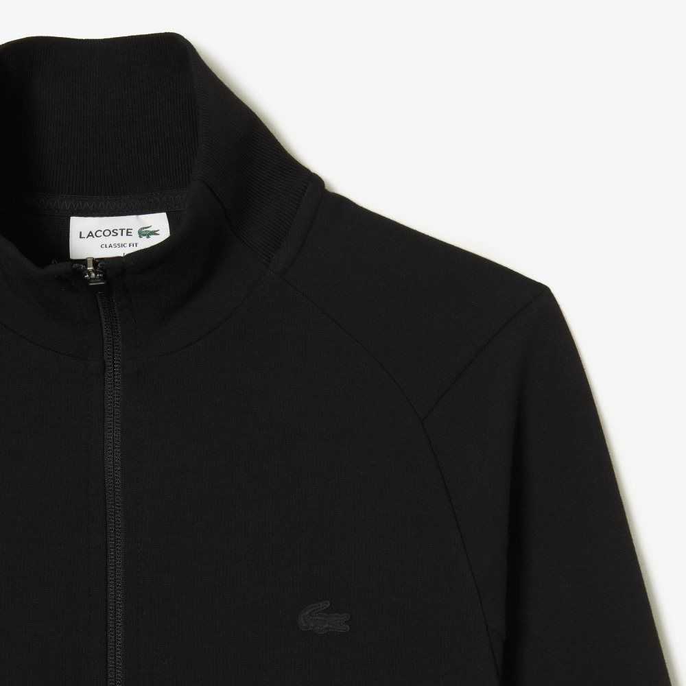 Lacoste High-Neck Cotton Blend Zip Sweatshirt Black | QMK-534768