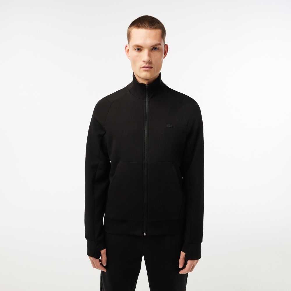 Lacoste High-Neck Cotton Blend Zip Sweatshirt Black | QMK-534768