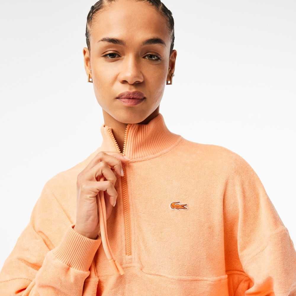 Lacoste High-Neck Terry Cloth Half Zip Sweatshirt Light Orange | OHQ-176390