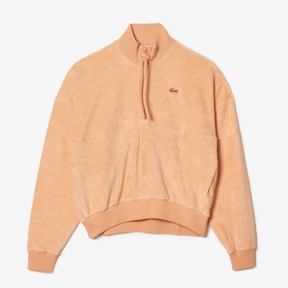 Lacoste High-Neck Terry Cloth Half Zip Sweatshirt Light Orange | OHQ-176390