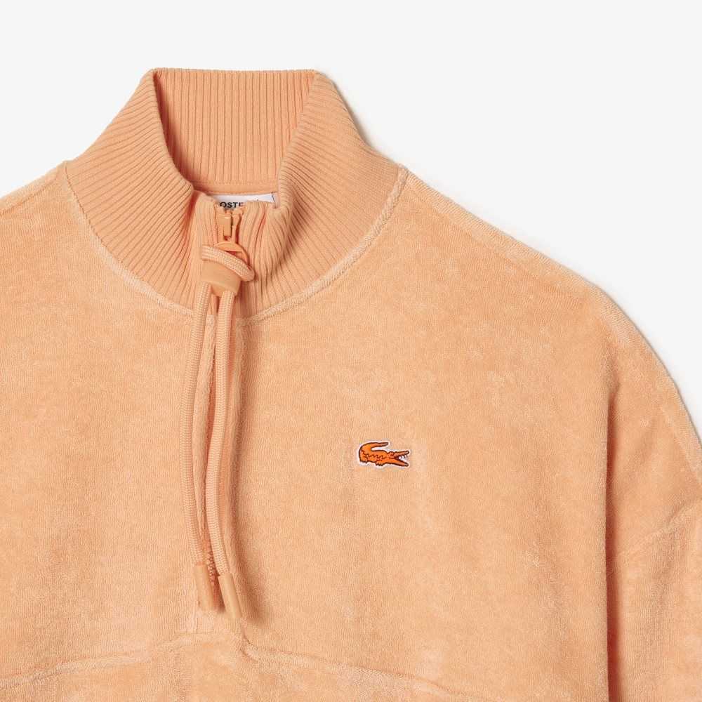 Lacoste High-Neck Terry Cloth Half Zip Sweatshirt Light Orange | OHQ-176390