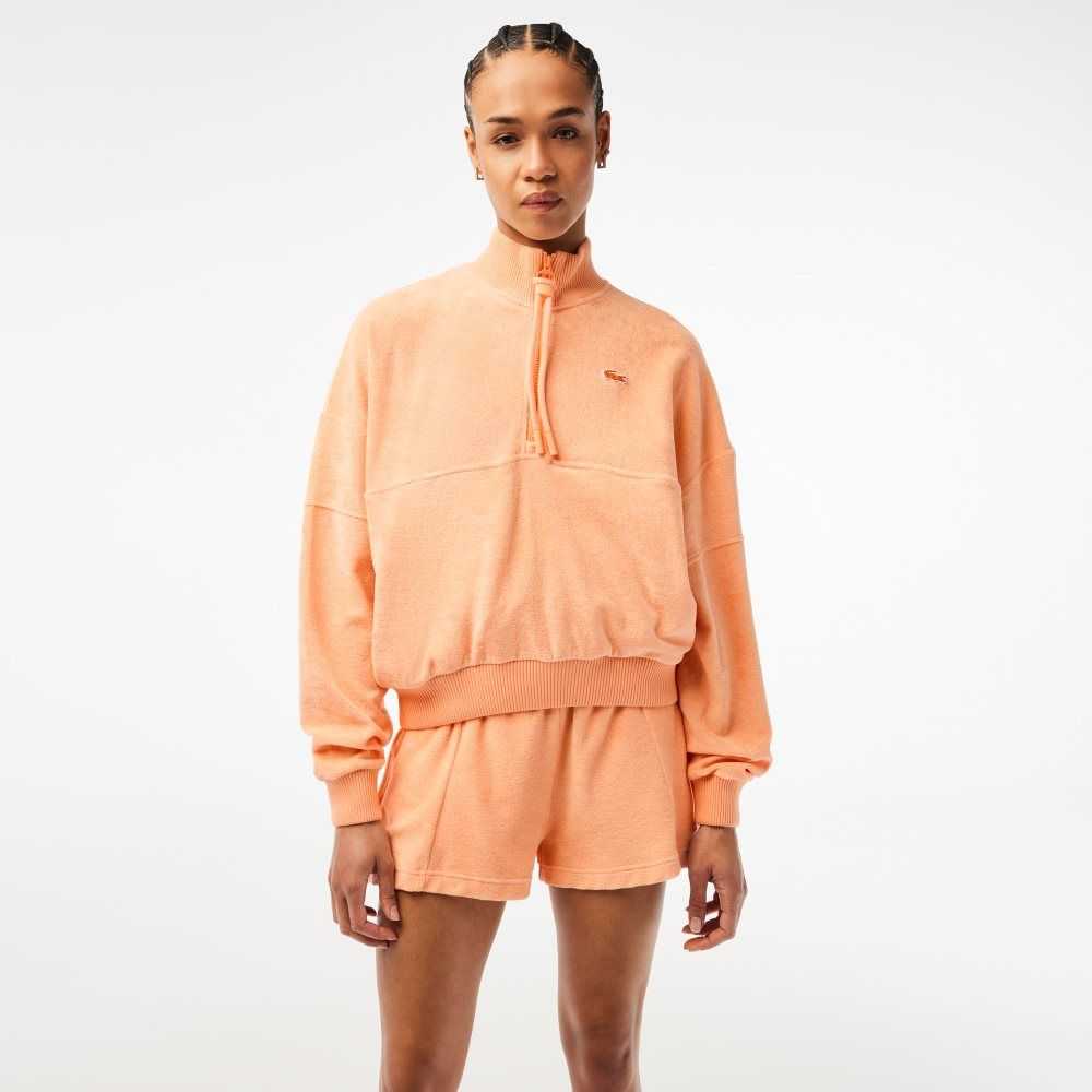 Lacoste High-Neck Terry Cloth Half Zip Sweatshirt Light Orange | OHQ-176390