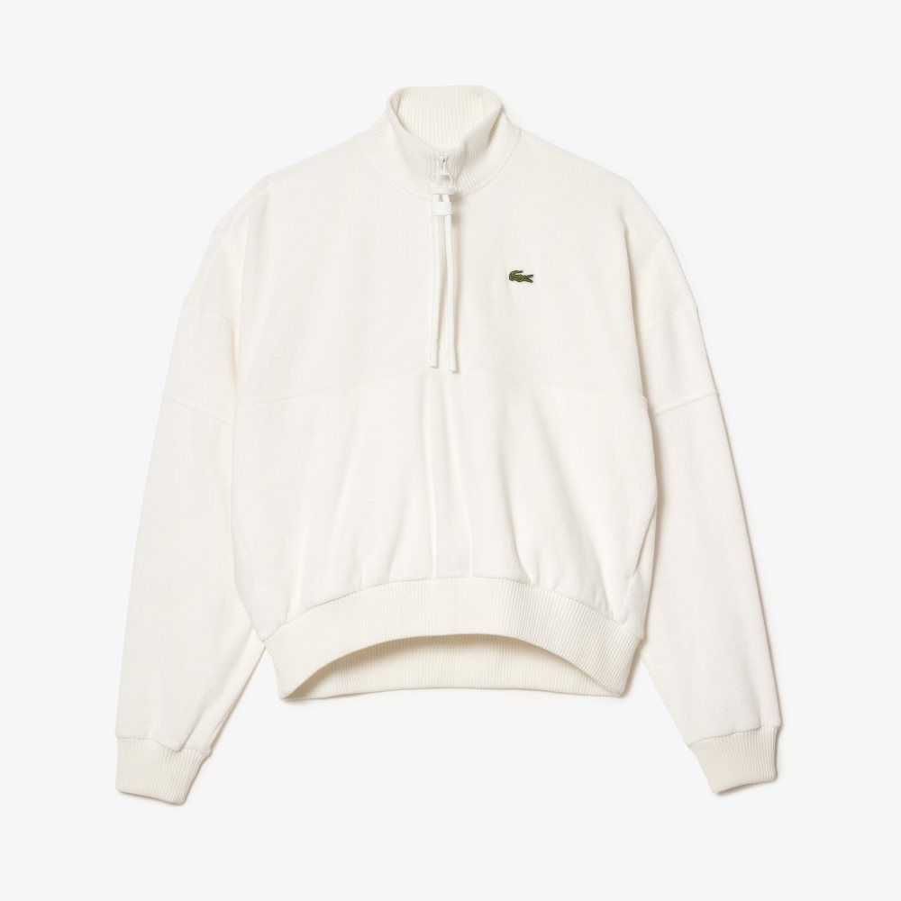 Lacoste High-Neck Terry Cloth Half Zip Sweatshirt White | UVB-960743